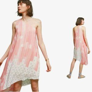 Anthropologie Maeve Pink 100% Silk One Shoulder Dress size 2